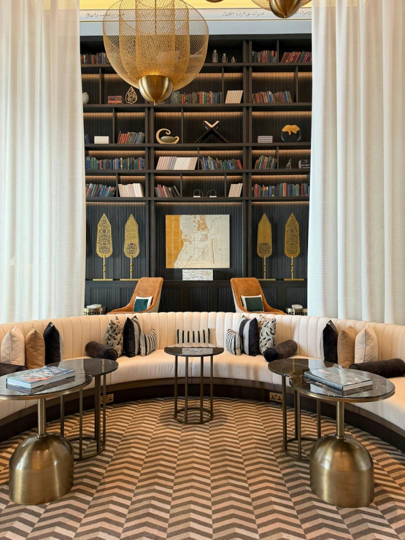 Elegant lounge and library interior styled by Ice Interiorr.