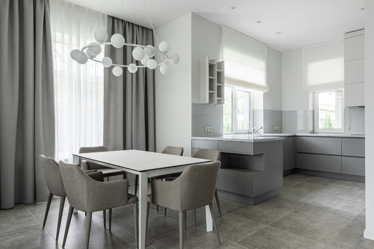 Modern dining space with optimized layout, clear movement, and elegant styling.